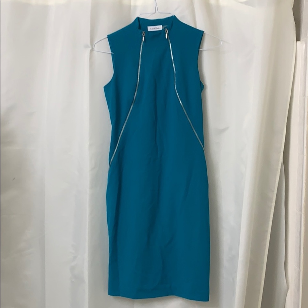 Teal Double Zipper Calvin Klein Dress